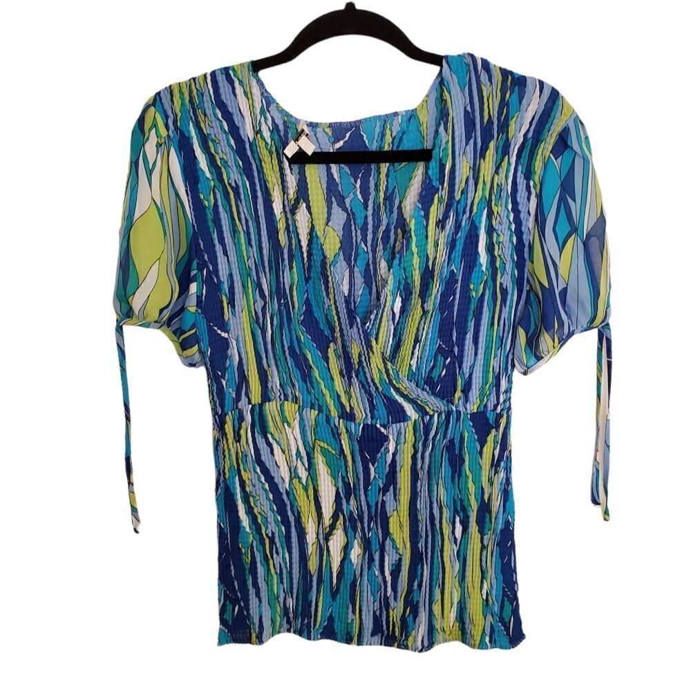 Nicola Crinkle Stretch Wrap Tie Sleeve Accent Top